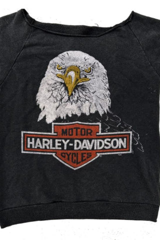 MadeWorn Harley Davidson Eagle Shrunken Cut Sweatshirt in Black