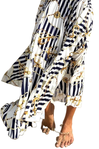 Sailor Print Midi Skirt
