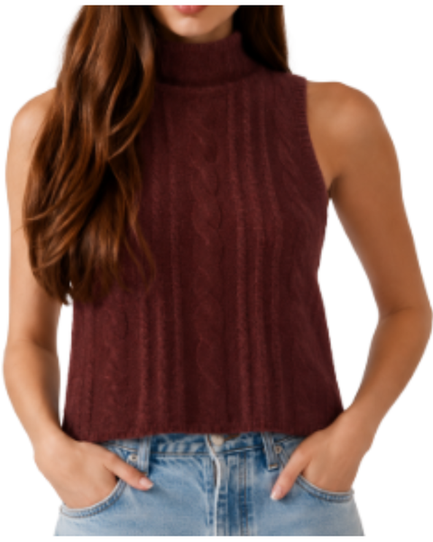Salvia Sleeveless Cable Knit Turtleneck — Sablyn