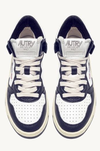 Autry Medalist Mid Sneakers in White and Blue Leather