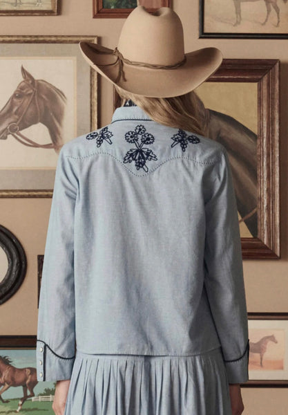 Chambray Embroidered Western Shirt