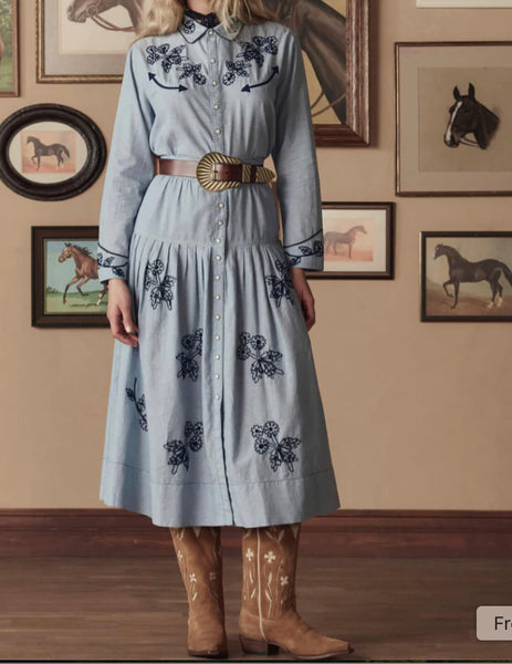 Chambray Embroidered Western Shirt