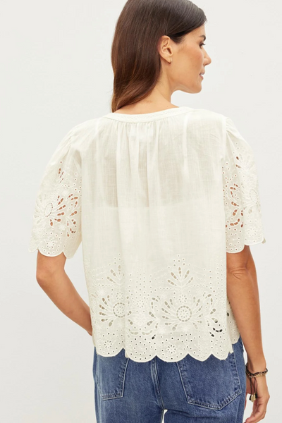 Razi Embroidered Cotton Lace Top