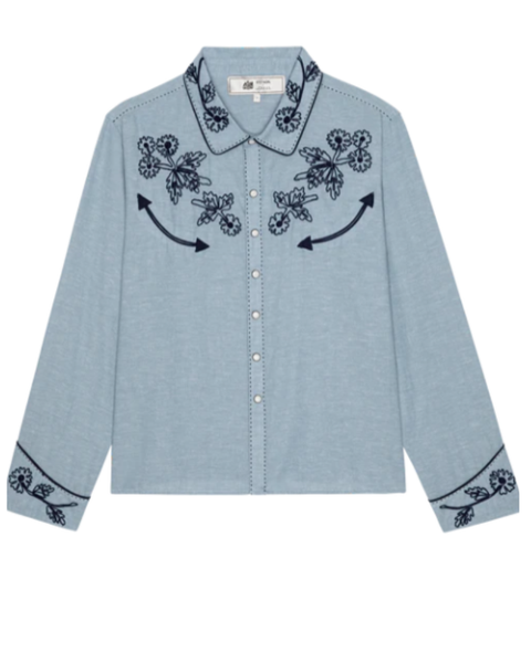 Chambray Embroidered Western Shirt