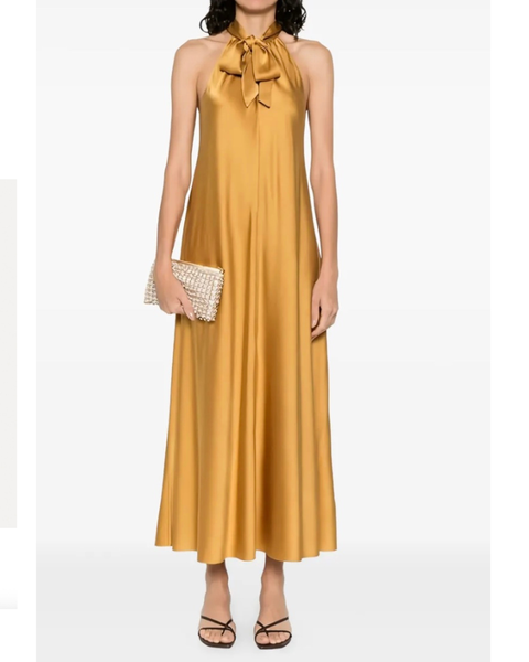 Heavy Stretch Satin Silk Bow-tie Dress